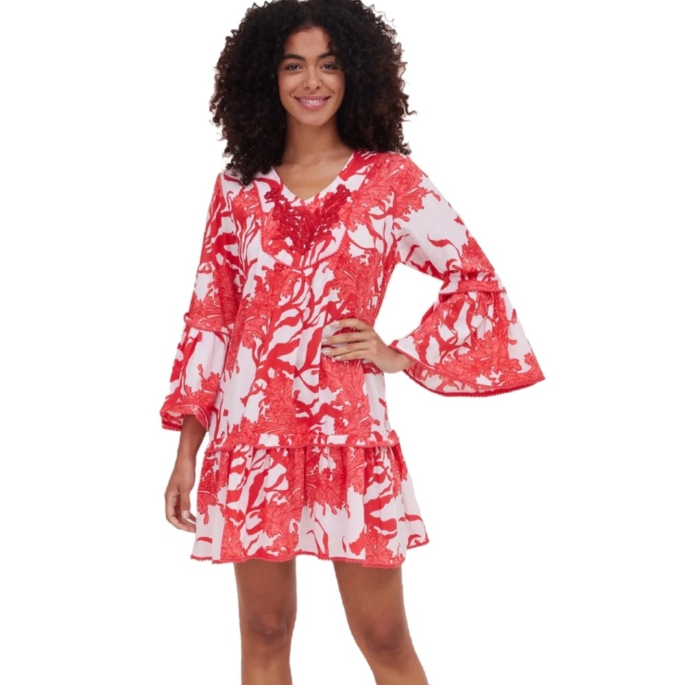 NWT!!! Moda Posa Summer Beach Dress L with Red &Pink Coral Reef Design!